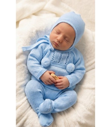 Conjunto hilo Pompones celeste