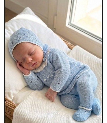 Conjunto hilo calados celeste