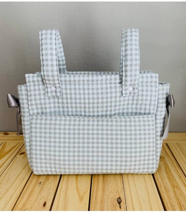 Talega bolsillo y lazos vichy gris