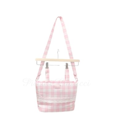 Bolso con asa cuadros rosa bolillo