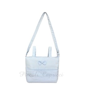 Bolso con asa cuadritos vichi lazo celeste